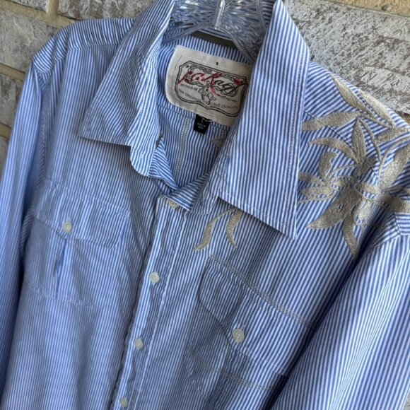 J. C. Rags Long Sleeve Striped Embroidered Button Up Shirt Men's Size L - Picture 7 of 9